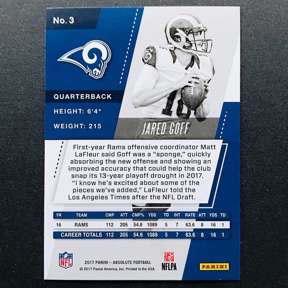 Jared Goff - 2017 Absolute #3 - Picture 2 of 2